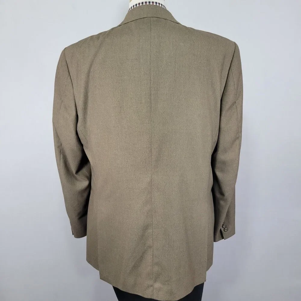 Stafford Essentials Mens Sport Coat Blazer Two Button Olive Green Brown Poly 46L